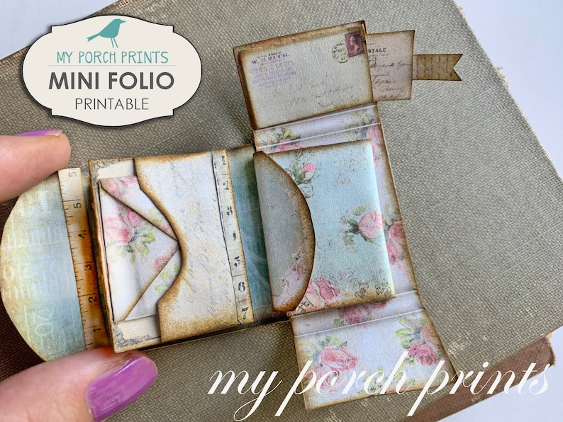 Mini Folio, Mini Album, Craft Kit, Junk Journal Kit, My Porch Prints, Imprimable, Mini Book, Miniature, Book, Digi Kit, Digital, Download image 1