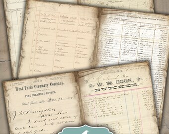 Junk Journal Pages, Old Ledgers, Ledger, Neutral, Masculine