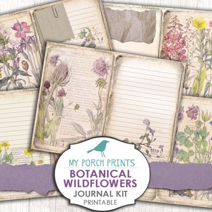 Botanical Wildflowers, Junk Journal Kit, Pages, Papers, Ephemera, Potions Book, Scrapbook, Printable, Vintage, Plant, Garden, Collage Sheet