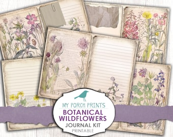 Botanical Wildflowers, Junk Journal Kit, Pages, Papers, Ephemera, Potions Book, Scrapbook, Printable, Vintage, Plant, Garden, Collage Sheet