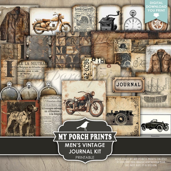 Men's Vintage Junk Journal Kit, Boy, Man, Masculine, Gift, Grunge, For, Men, Father's Day, My Porch Prints, Printable, Digital Download