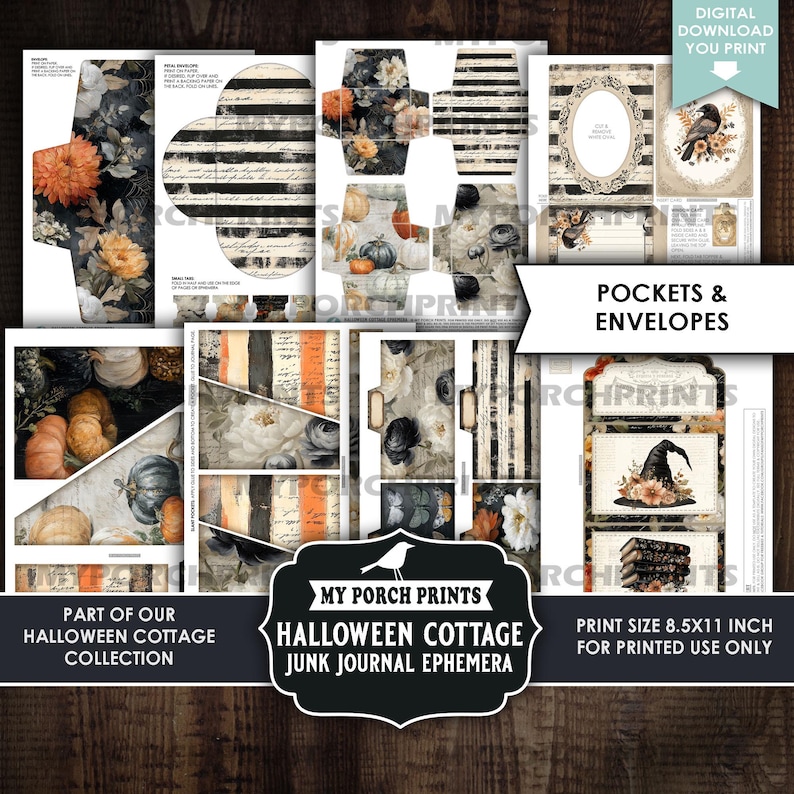 Halloween Cottage Junk Journal EPHEMERA, Kit, Autumn, Floral, Fall ...