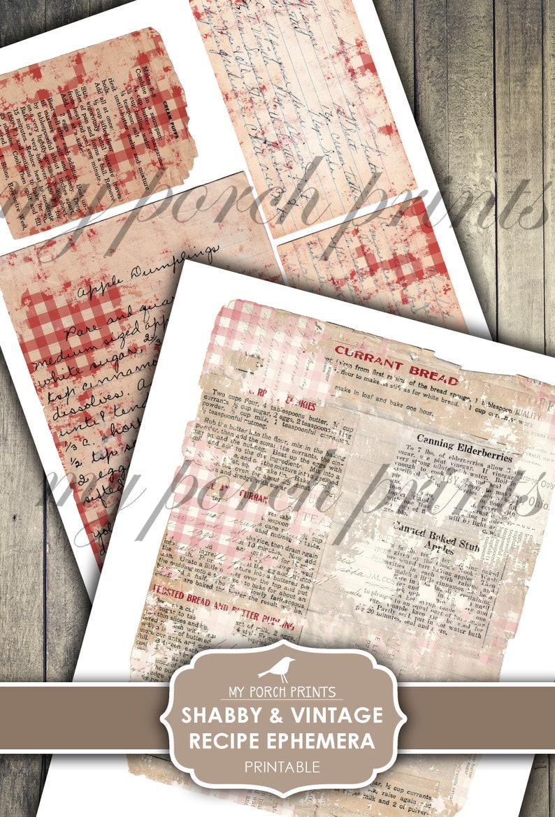 Junk Journal Kit, Recipe, Ephemera, Shabby, Vintage, Handwritten, Cards, Book, Mother's Day, My Porch Prints, Digital Download, Printable image 8