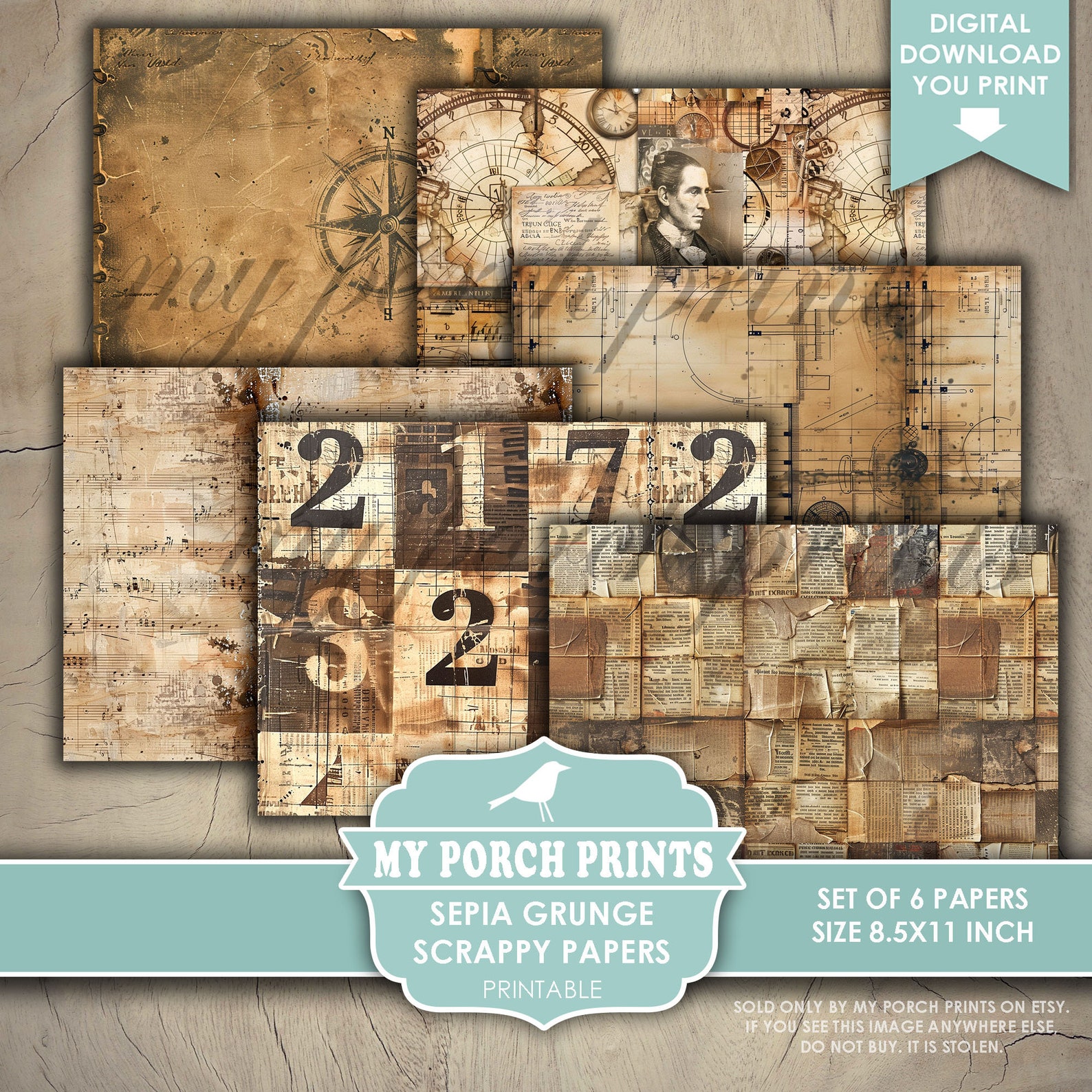 Sepia Grunge Scrappy Papers, Junk Journal, Pages, Masculine, Vintage ...