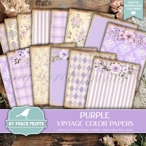 Purple Vintage Color Papers Junk Journal Vertical and Horizontal Floral Scrapbook Shabby Backing My Porch Prints Printable Digital Download