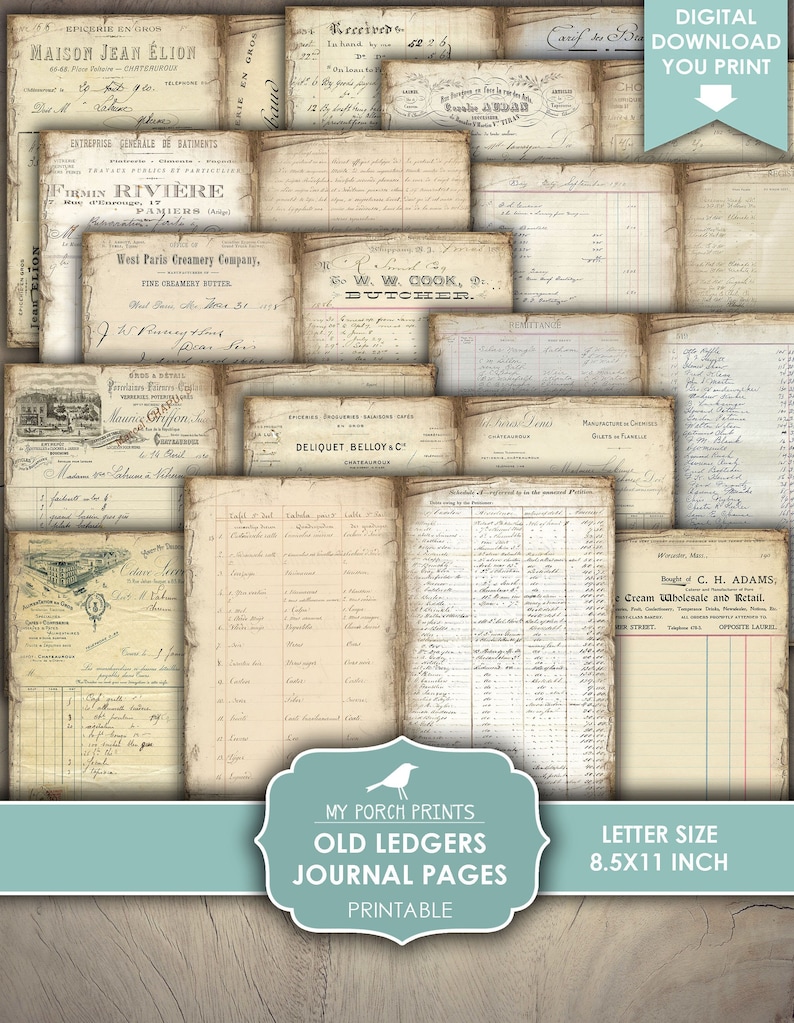 Junk Journal Pages, Old Ledgers, Ledger, Neutral, Masculine, Regular ...