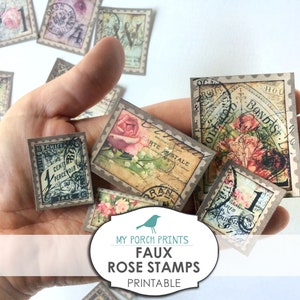 Carimbos de rosas, falsos, imprimíveis, diário de lixo, efêmeras, papéis, folha de colagem, minhas impressões de varanda, álbum de recortes, kit digital, enfeite, download