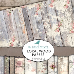 Floral Wood, papier do druku, dziennik śmieci, cyfrowy, kwiat, leśny ślub, księga gości, shabby chic, efemeryda, album ze zdjęciami, vintage, do pobrania