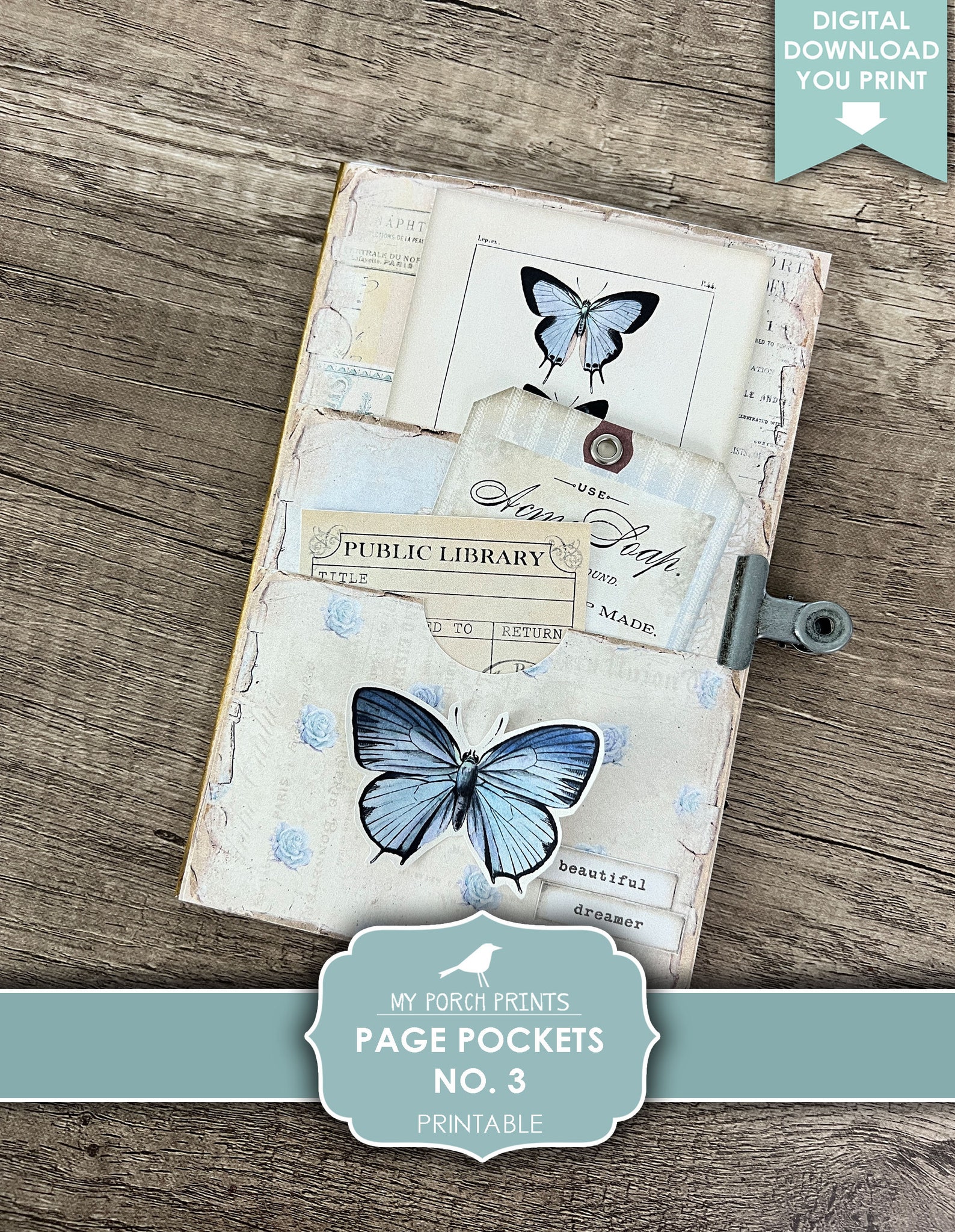 Page Pockets No. 3 Junk Journal Folio Kit, Folder, Blue, Butterfly ...