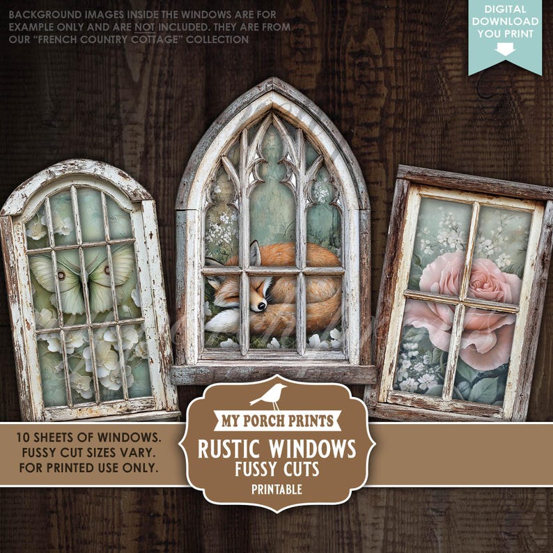 Window Paper Cutouts Rustic Windows FUSSY CUTS, Junk Journal Window Shapes Cutouts Kit ...