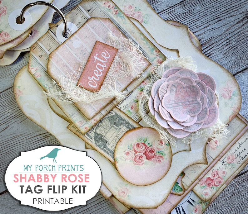 Download Shabby Chic Rose Tag Flip Junk Journal Valentine's Day | Etsy