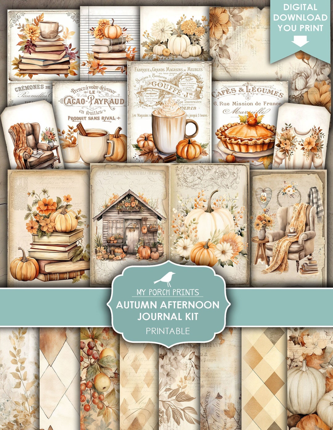 Junk Journal, Kit, Autumn, Afternoon, Cozy, Fall, Thanksgiving, Pumpkin ...