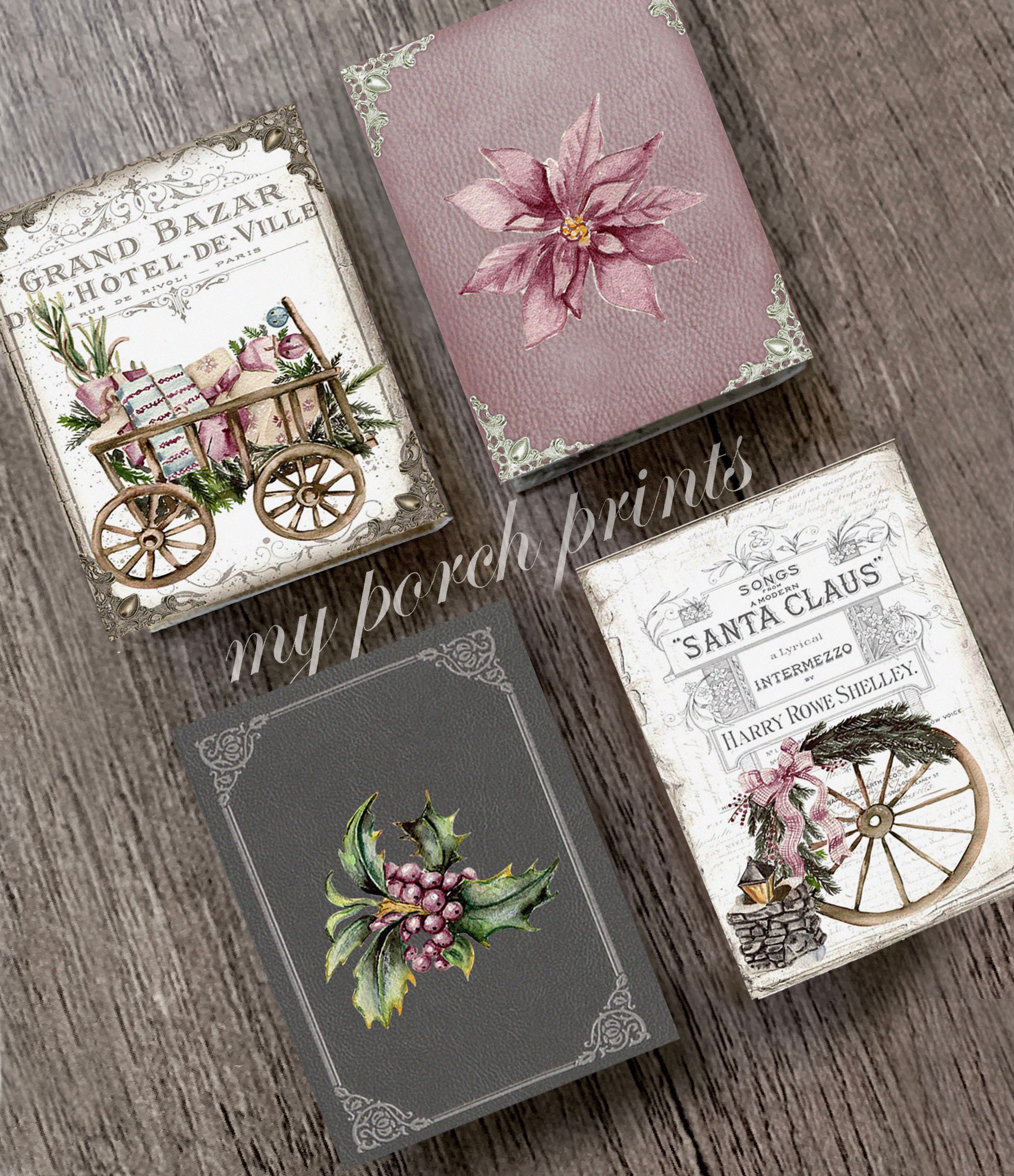 Mini Books, Christmas, Village, Junk Journal, Tag, Book, Stocking