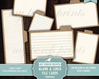 Blank & Lined File Cards, Junk Journal Ephemera Neutral Plain Pockets Journaling Paper Folder My Porch Prints Printable Digital Download