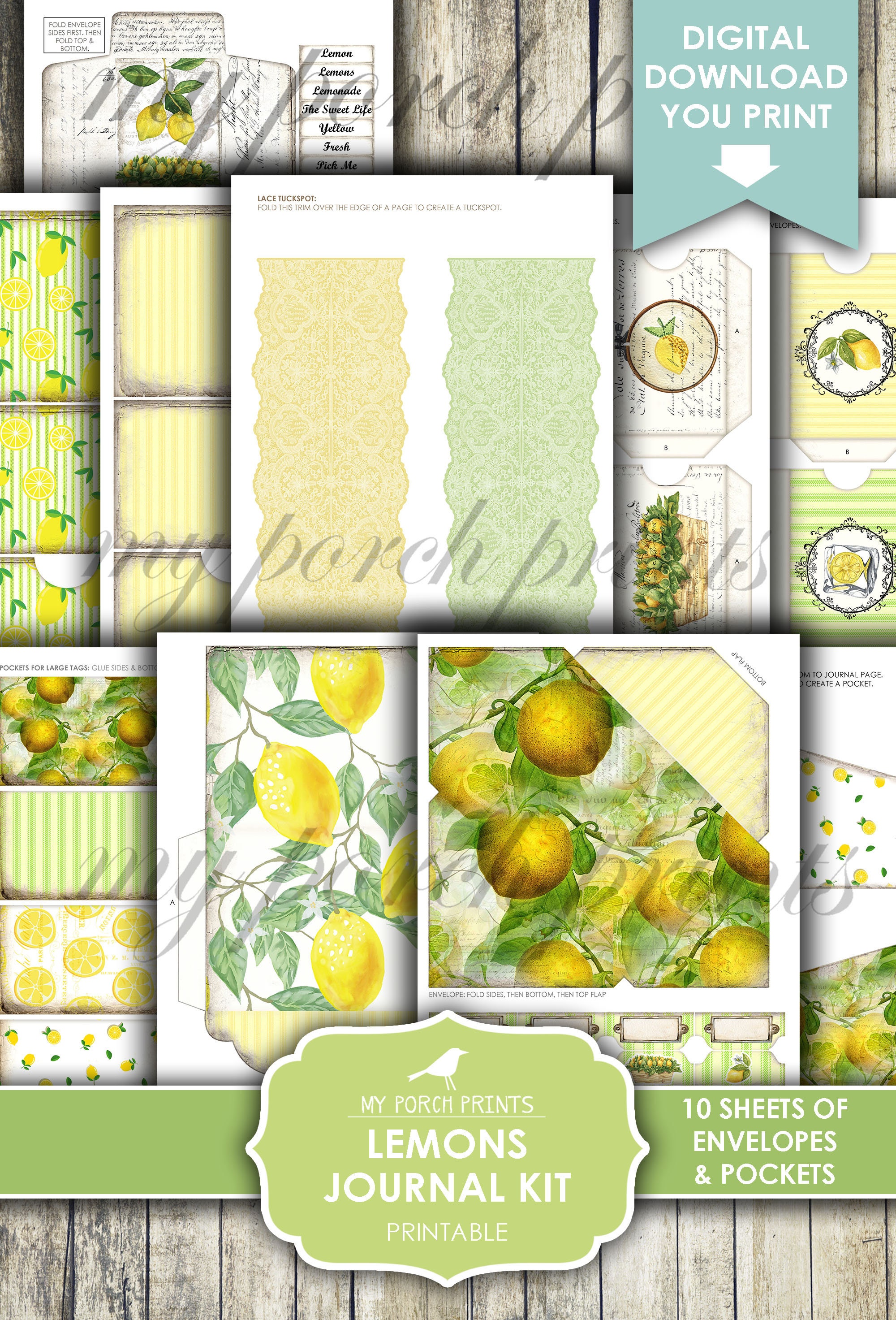 Lemons Junk Journal Kit Yellow Recipe Book Fruit Summer Etsy