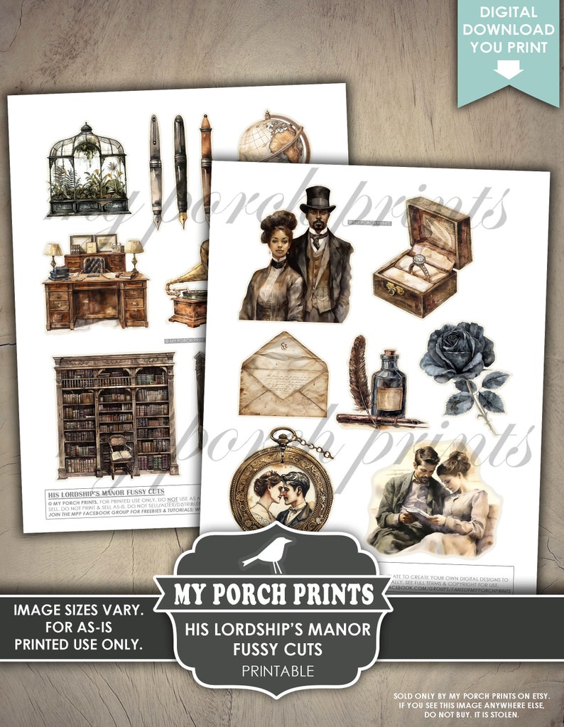 His Lordship's Manor Fussy Cuts, Junk Journal, Vintage, Cricut, Victorian, Men, BuJo, Stickers, Printable, My Porch Prints, Digital Download image 7