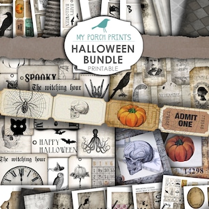 Halloween Bundle, Printable Ephemera, Junk Journal Kit, Collage Sheet, Paper, Vintage, Ticket, Cards, Embellishment, Scrapbook, Download