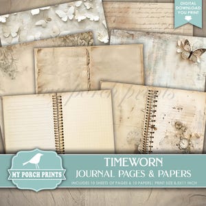 Timeworn Junk Journal PAGES & PAPERS Neutral Vintage Grunge Filler Coffee Dyed Extra Blank Lined My Porch Prints Printable Digital Download