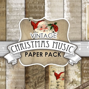 Kerst bladmuziek, vintage, afdrukbaar, papier, junk journal, plakboek, papieren, grunge, kerstman, mijn veranda prints, digitale download