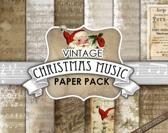 Christmas Sheet Music, Vintage, Printable, Paper, Junk Journal, Scrapbook, Papers, Grunge, Santa, My Porch Prints, Digital Download