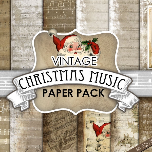 Christmas Sheet Music, Vintage, Printable, Paper, Junk Journal, Scrapbook, Papers, Grunge, Santa, My Porch Prints, Digital Download