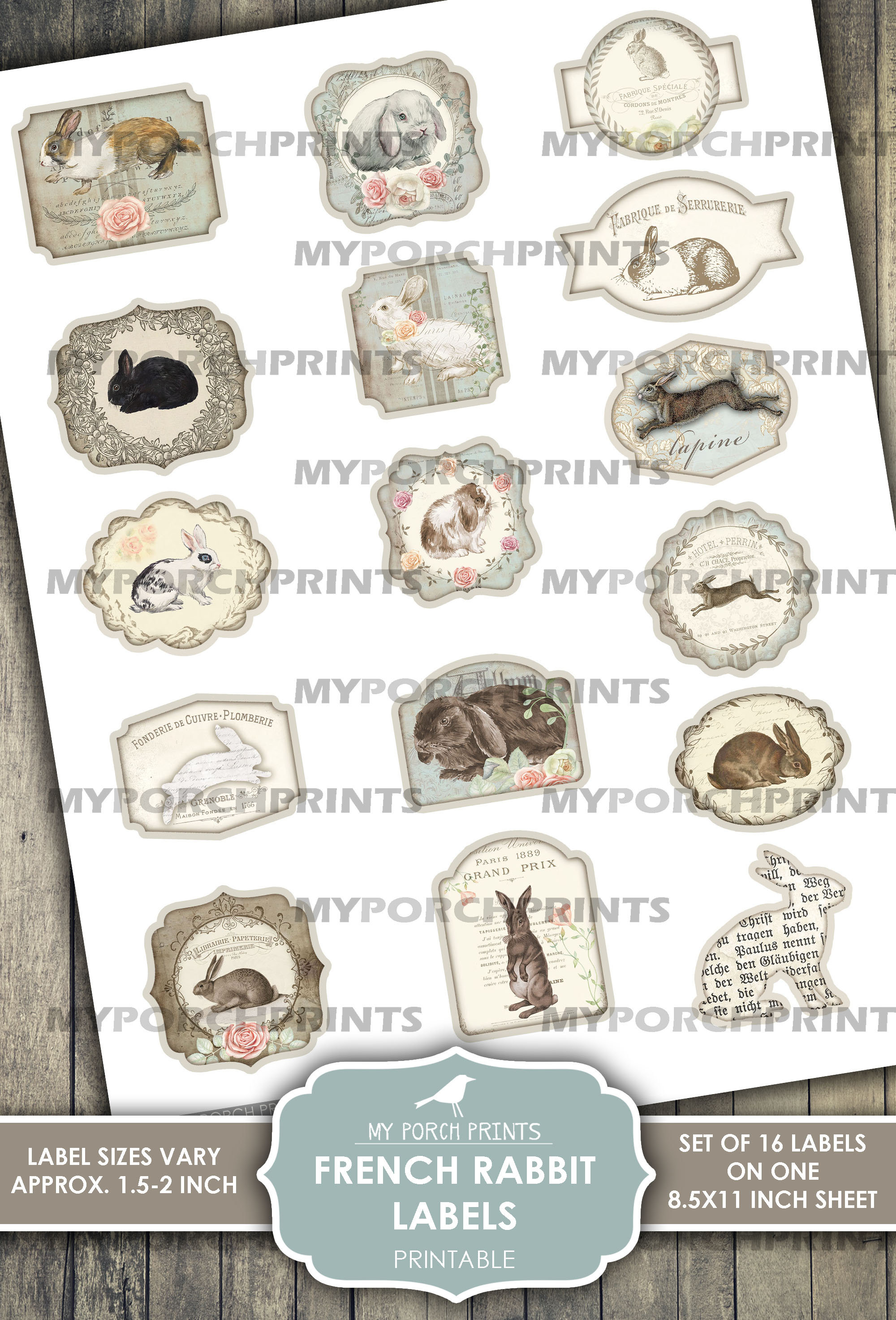 Labels French Rabbit Junk Journal Shabby Bunny Easter - Etsy