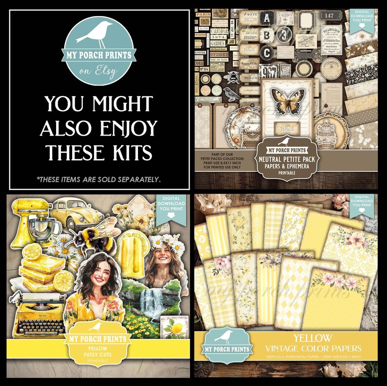 Yellow Petite Pack Junk Journal Ephemera and Papers Kit, Numbers Bee ...