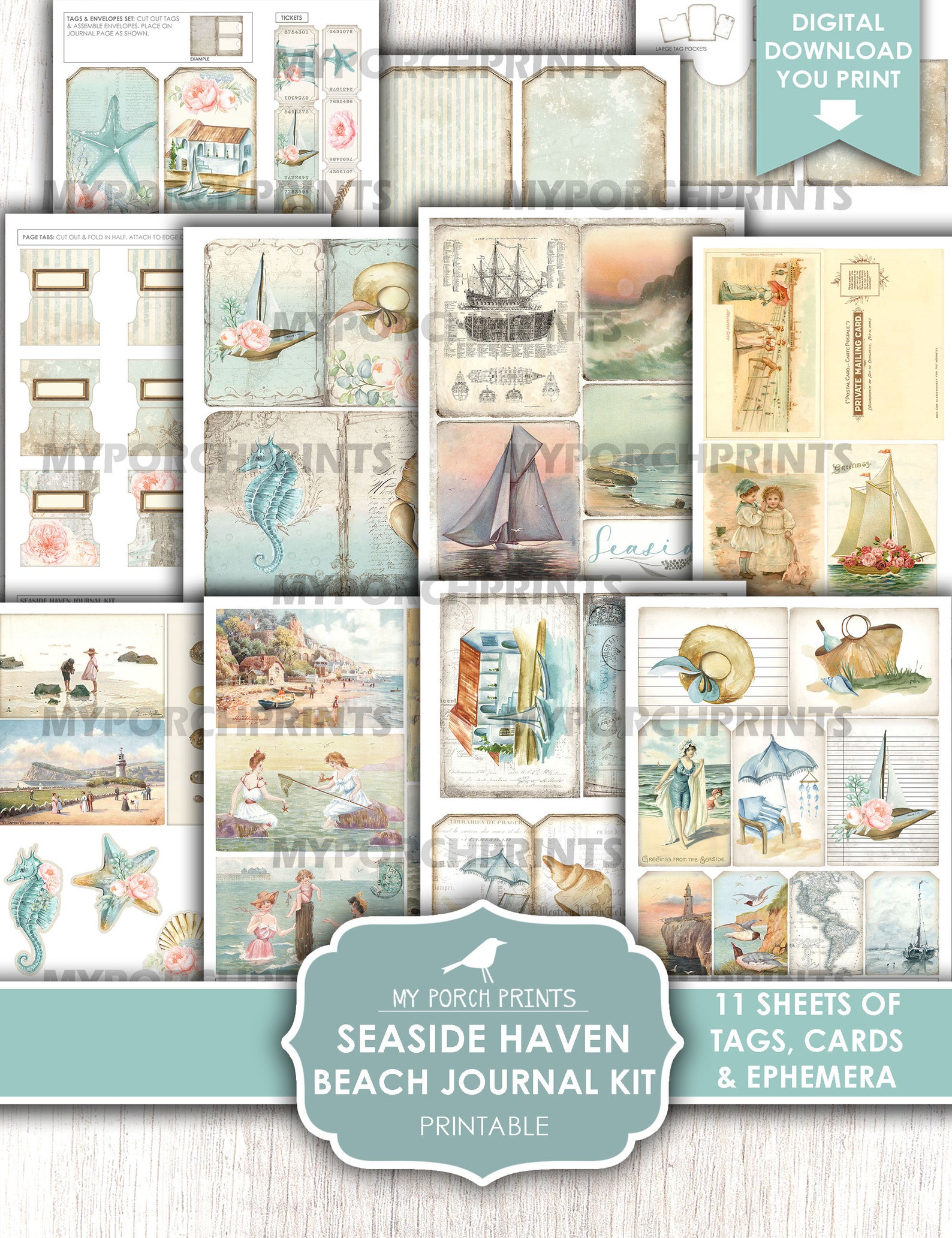 Junk Journal, Kit, Seaside, Haven, Beach, Vacation, Hawaii, Coast, Blue ...