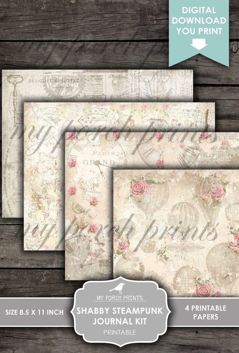 Junk Journal Kit, Shabby Steampunk, Victorian, Academia, Vintage, Pink, Feminine, Scrapbook, My Porch Prints, Printable, Digital Download image 8