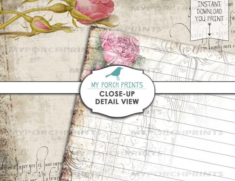 Roses & Script Journal Pages Printable Paper Junk Journal Etsy Canada