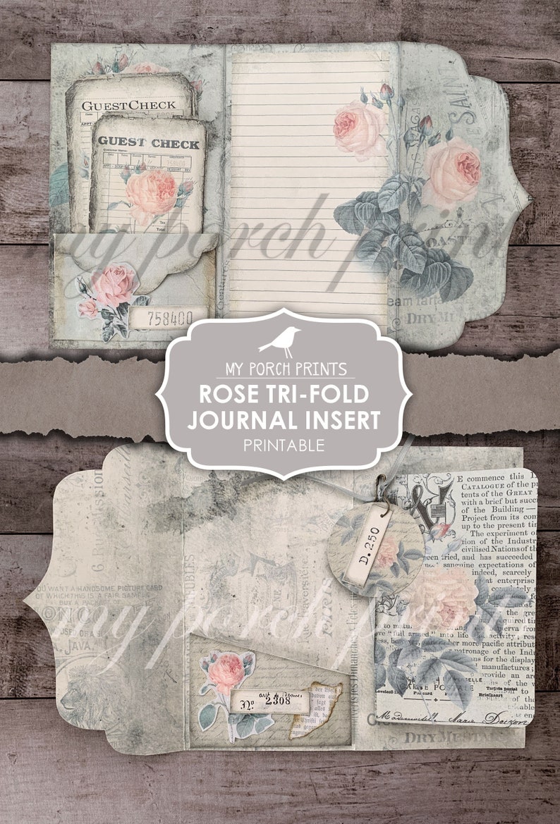 Junk Journal, Kit, Rose, Tri-Fold, Journal Insert, Ephemera, Handmade, Printable, Embellishment, Vintage, Digital, Download, My Porch Prints image 8