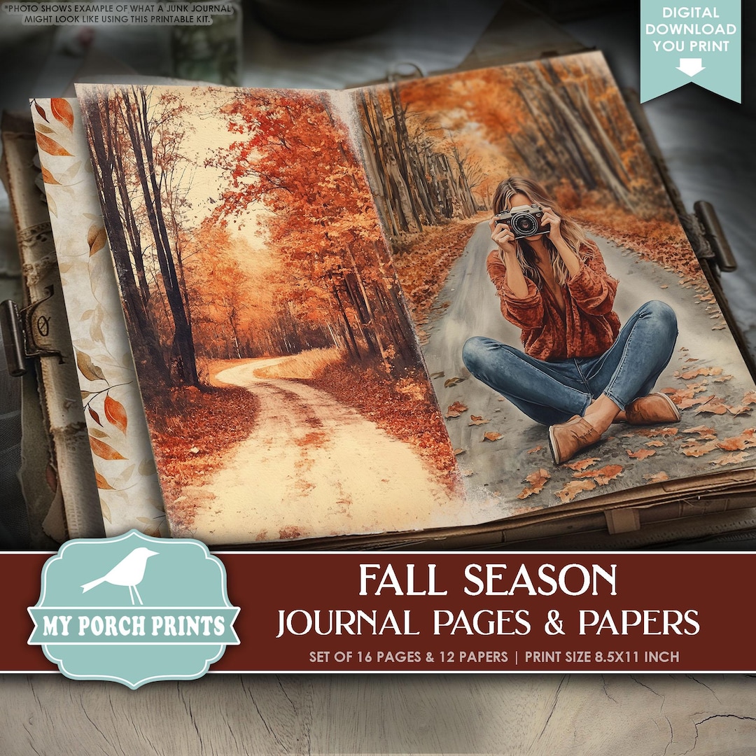 Fall Season Junk Journal PAGES & PAPERS, 4, Four, Seasons, Autumn ...