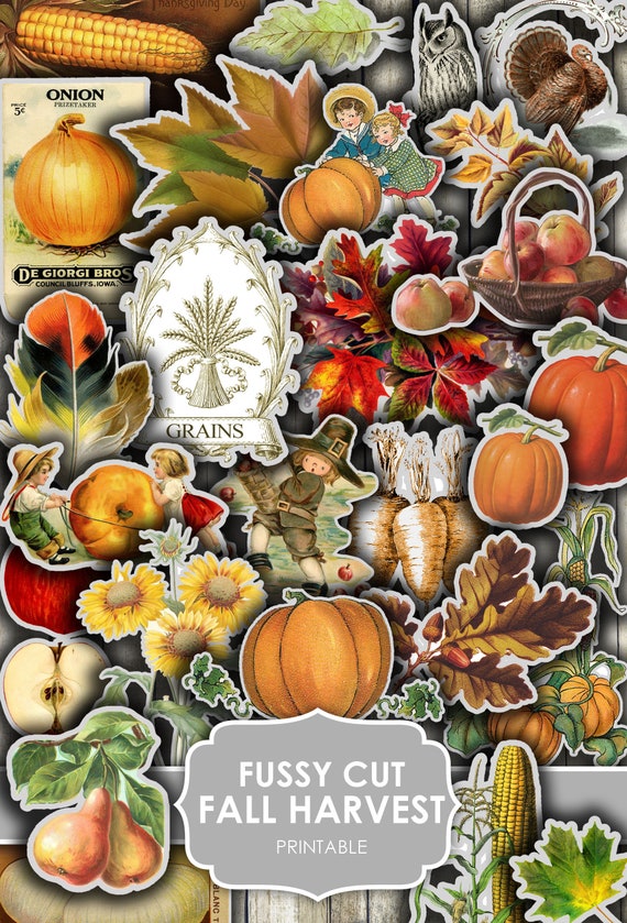 Junk Journal Kit, Fussy Cut, Fall, Autumn, Thanksgiving, Bullet Journal, Printable, Stickers, Cricut, My Porch Prints, Digital Download