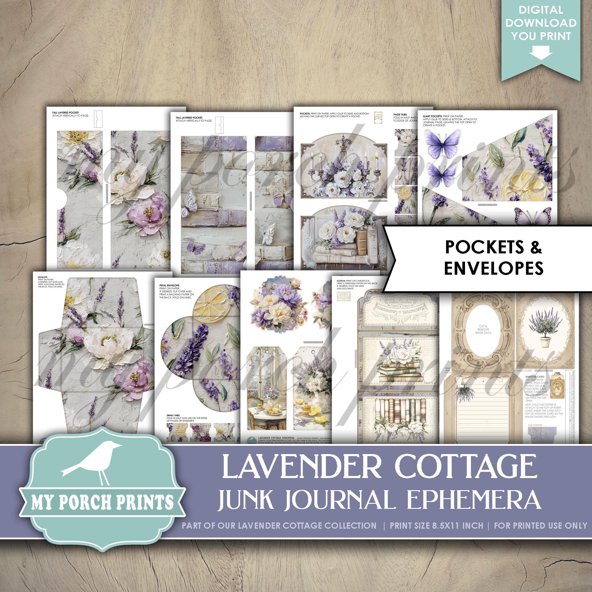 Lavender Cottage EPHEMERA, Junk Journal, Kit, Vintage, Purple, Ivory ...