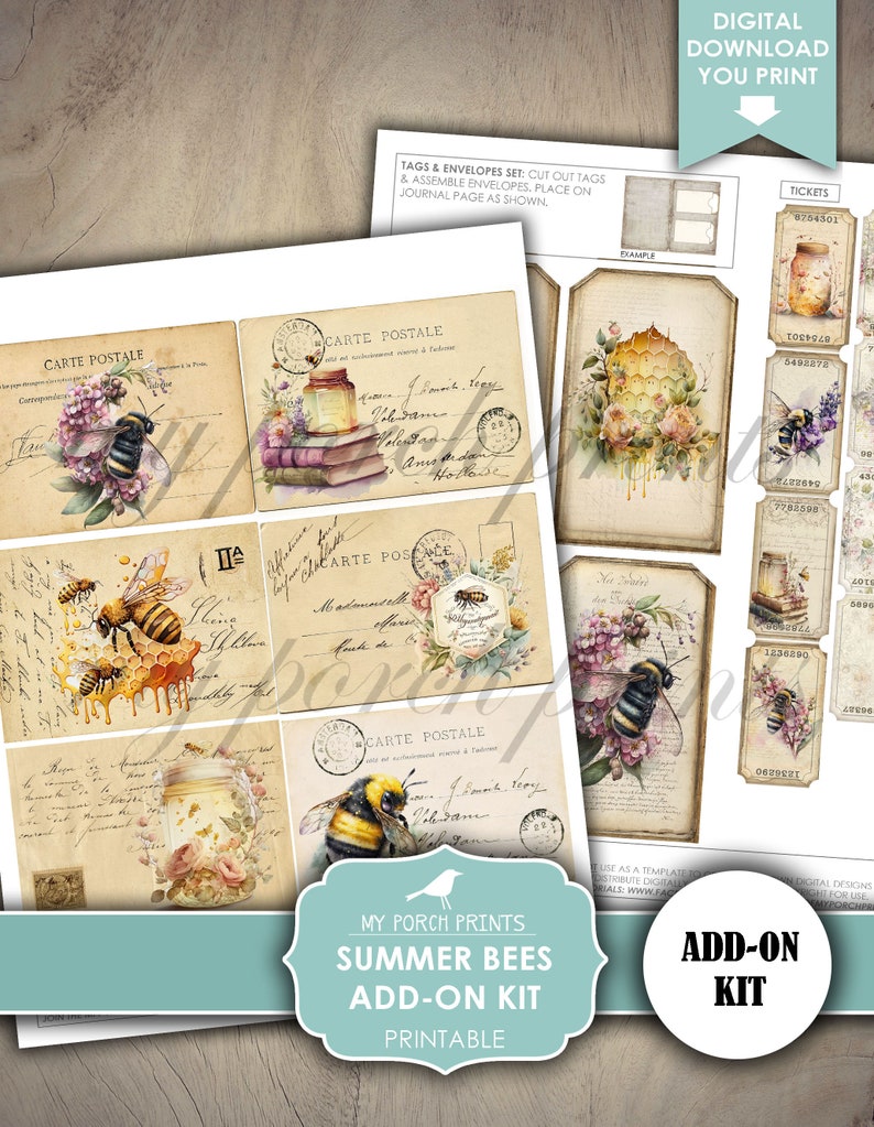 Junk Journal, Summer, Bees, ADD ON, Kit, Bee, Beekeeper, Honey, Apiary ...