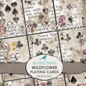 Wilde bloem, Speelkaarten, Afdrukbaar, Junk Journal, Kit, Afdrukbare Efemere, Botanisch, Vintage, Plakboek, Zakletter, Papier, Download
