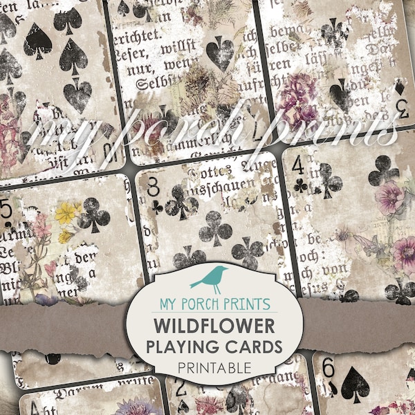 Wildflower, Playing Cards, Printable, Junk Journal, Kit, Printable Ephemera, Botanical, Vintage, Scrapbook, Pocket Letter, Paper, Download