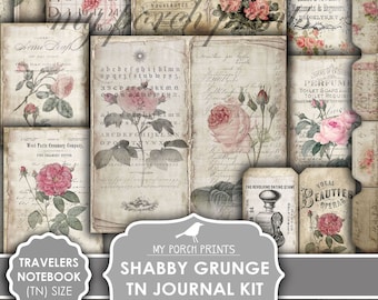 Op de afbeelding: Een printbare digitale journal-kit met een shabby chic esthetiek. De kit bevat een verscheidenheid aan vintage-geïnspireerde papieren met bloemenontwerpen, handschrift en typografie. De papieren zijn perfect om een uniek en gepersonaliseerd journal te maken.