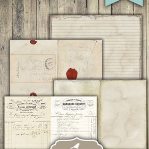 Puede incluir: P&aacute;ginas de diario imprimibles con una est&eacute;tica vintage. Las p&aacute;ginas presentan una variedad de dise&ntilde;os, incluyendo papel rayado, sobres y recibos. Las p&aacute;ginas miden 21,6 cm por 27,9 cm y se pliegan a 21,6 cm por 14 cm.