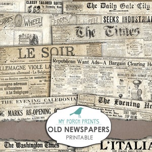 Junk Journal, Old Newspapers, Printable Paper, Newsprint, Digital Kit, Ephemera, My Porch Prints, Shop, Neutral, Tea Dyed, Vintage, Download