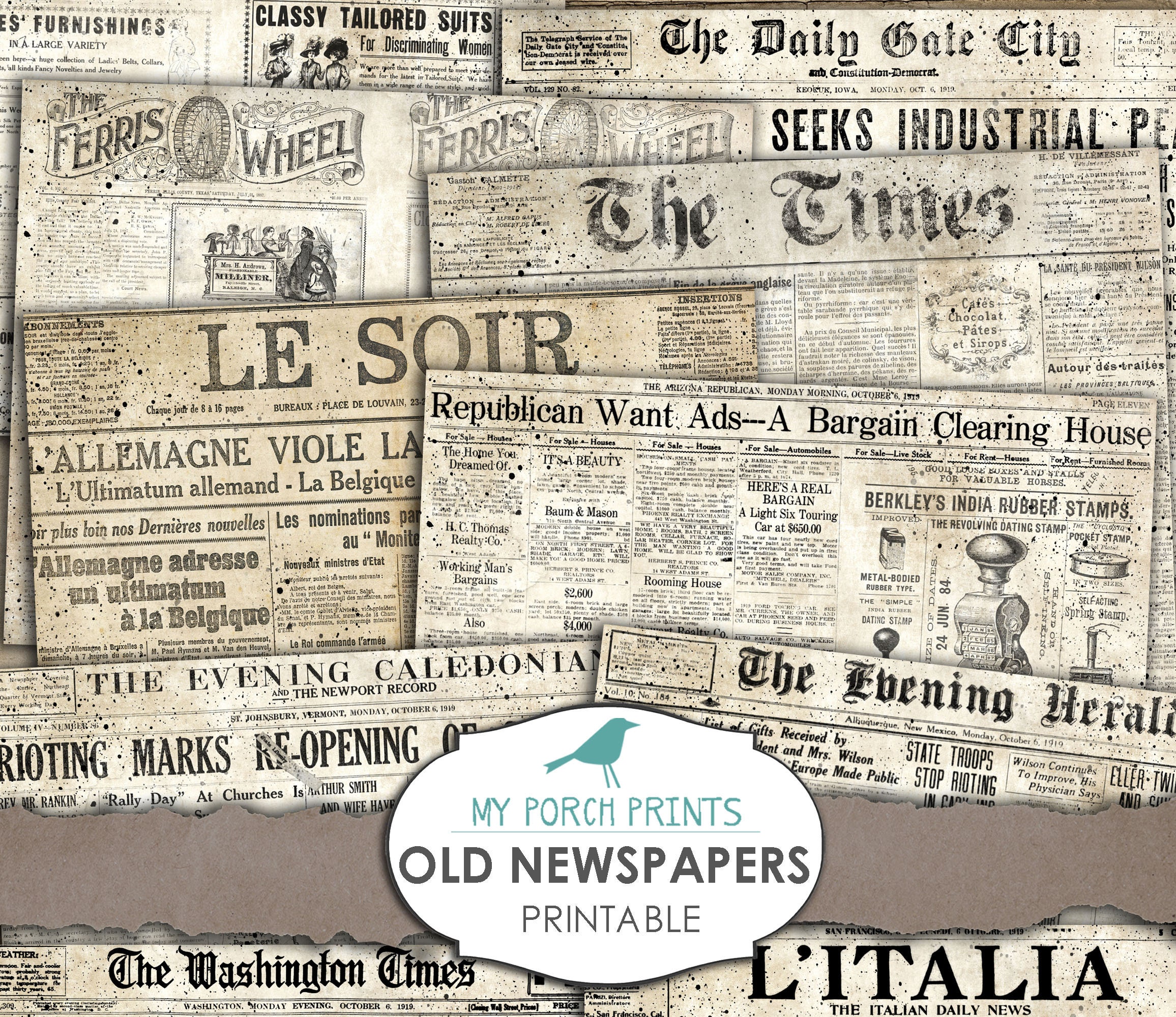 brown old aged printed newspaper vintage paper for scrapbooking & junk  journal supplies decoupage sheet for collage ephemera double sided pattern  for