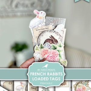 French, Rabbits, Loaded Tags, Junk Journal, Easter, Bunny, Basket, Ideas, Gift, Card, Kit, Printable, My Porch Prints, Digital Download
