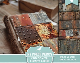 Vintage Metal Scrappy Papers, Junk Journal, Pages, Masculine, Men, Grunge, Backing, Rusty, Man, My Porch Prints, Printable, Digital Download