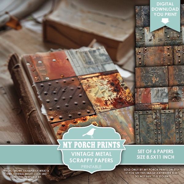 Vintage Metal Scrappy Papers, Junk Journal, Pages, Masculine, Men, Grunge, Backing, Rusty, Man, My Porch Prints, Printable, Digital Download