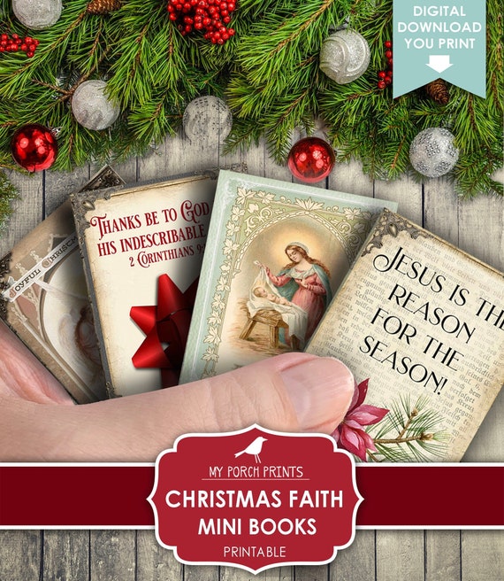 Mini Books, Christmas, Faith, Junk Journal, Tag, Book, Bible Verse,  Scripture, Gift, Miniature, My Porch Prints, Printable, Digital Download  (Download Now) 