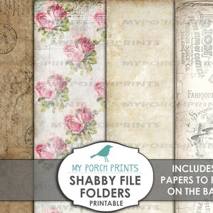 Shabby Mini File Folders, Junk Journal Kit, Printable, Ephemera Roses ...