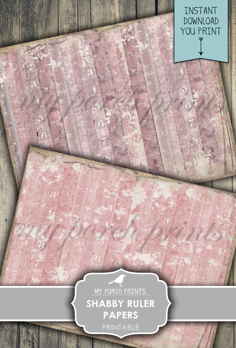 junk journal shabby pink ruler paper printable etsy