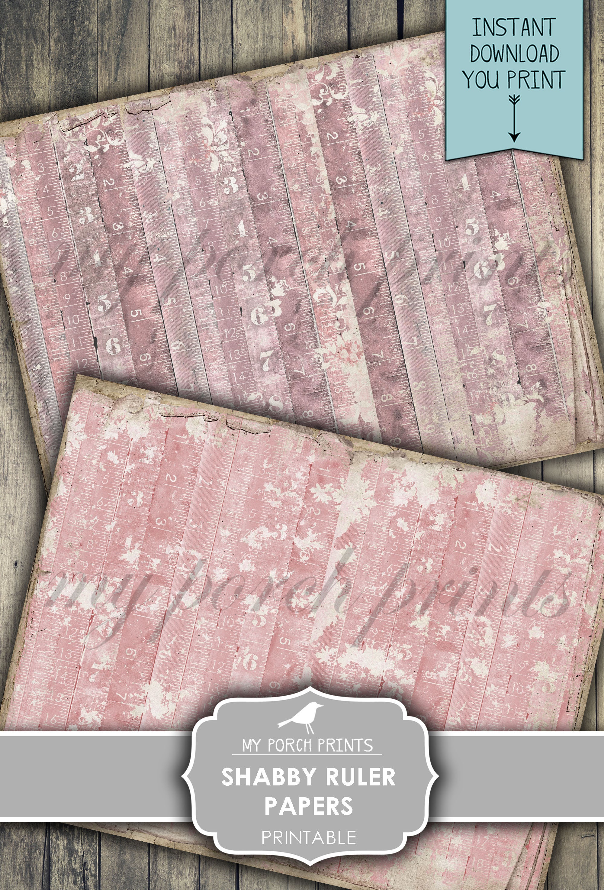 Pink Ruler Print Paper Junk Journal, Shabby, Pink, Ruler, Paper, Printable, Valentines Day ...