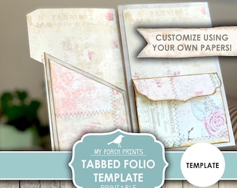 Tabbed Folio Template, Junk Journal, Vintage, Pocket, Folder, Craft Kit, Ephemera, My Porch Prints, Insert, Digital Kit, Download, Printable