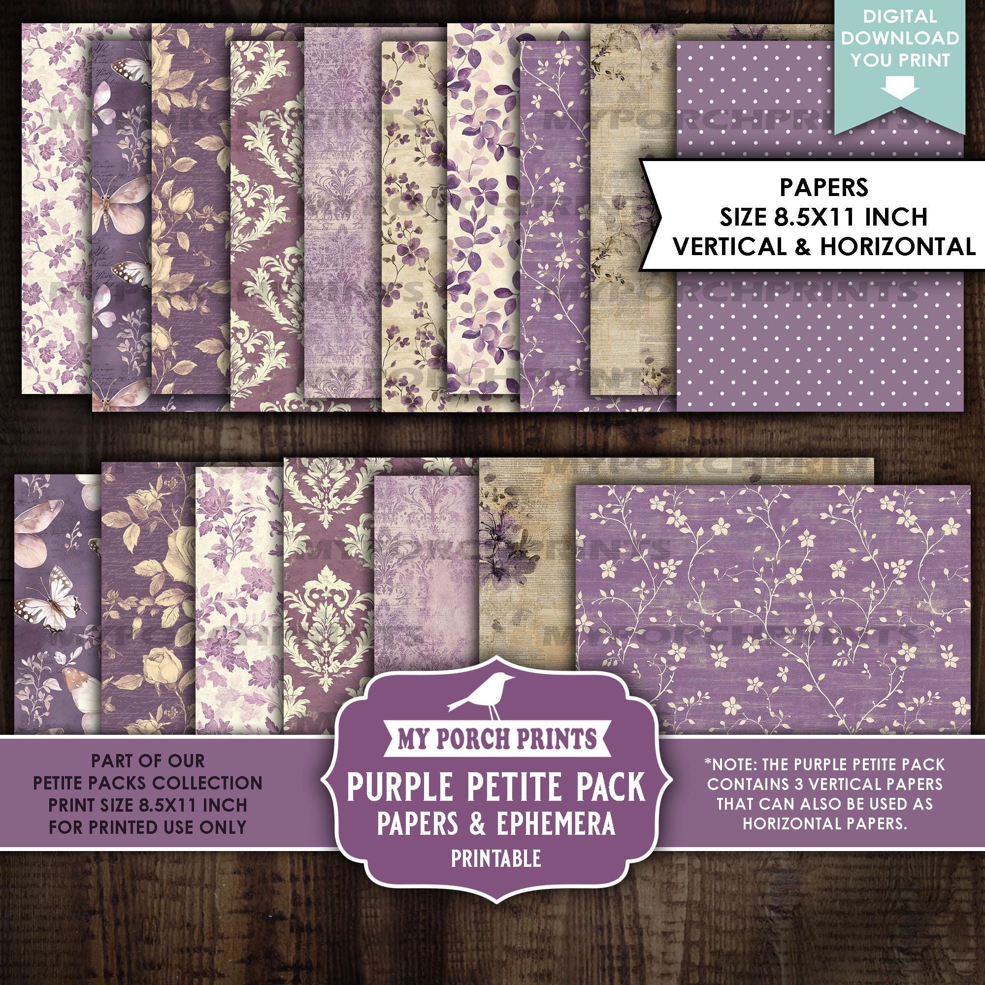 Purple Petite Pack Junk Journal Ephemera and Papers Kit, Cards Numbers ...